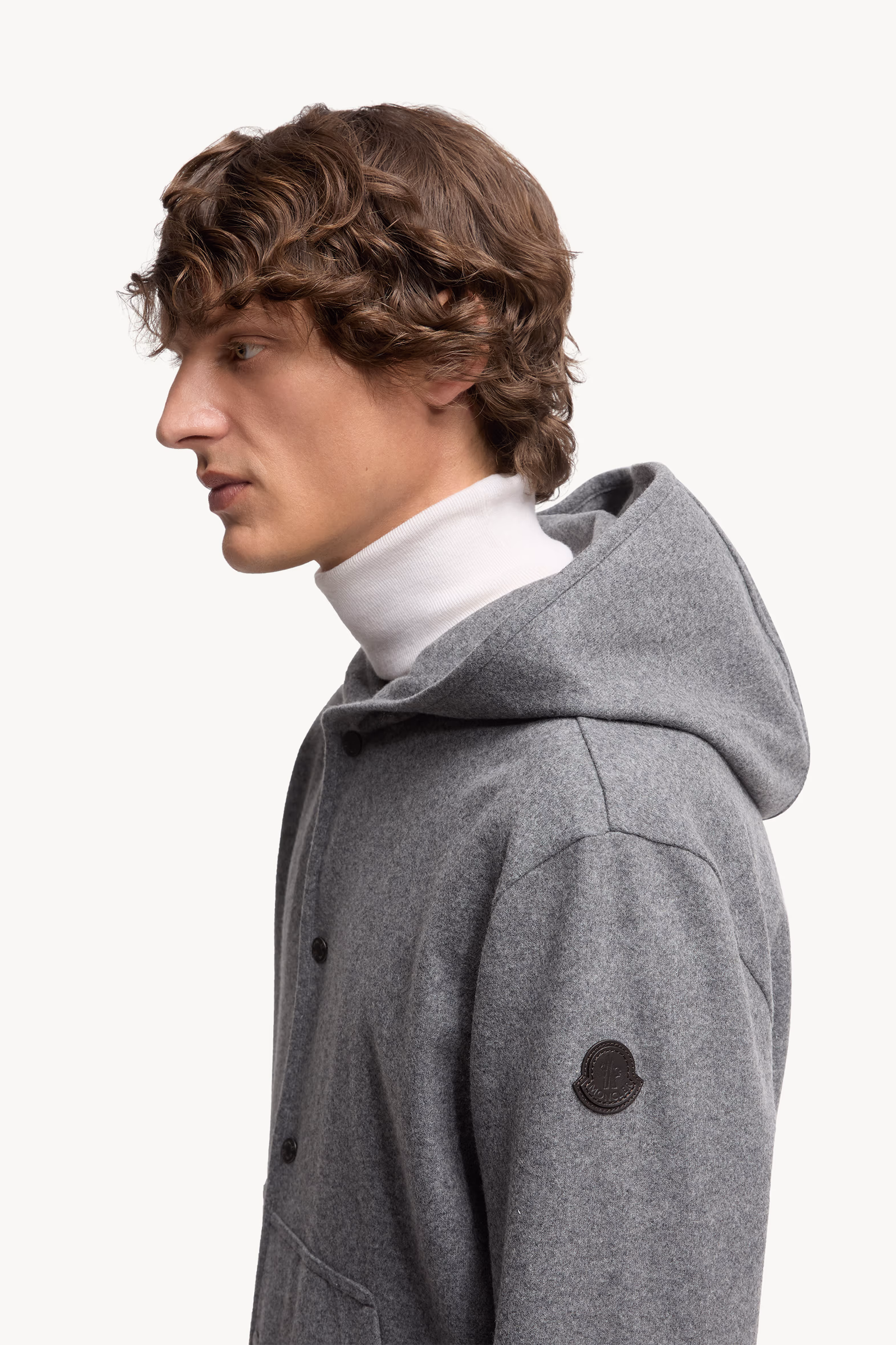 Wool Blend Zip-Up Hoodie Men Grey Moncler 4